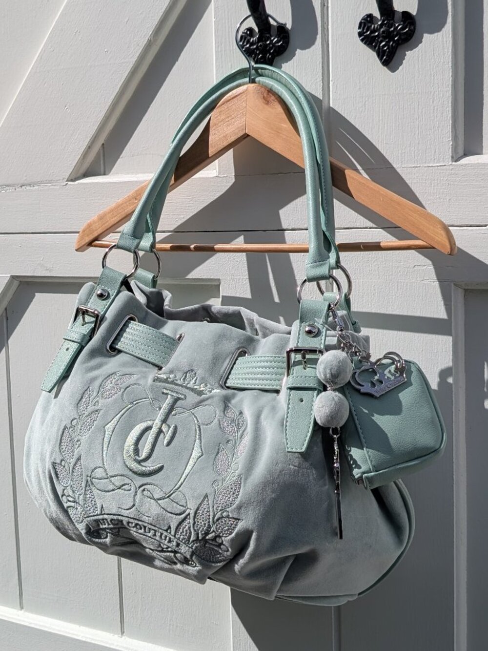 NWT RARE Juicy Couture Sparkle Royal Velour Tote Bag Mint Green Seafoam